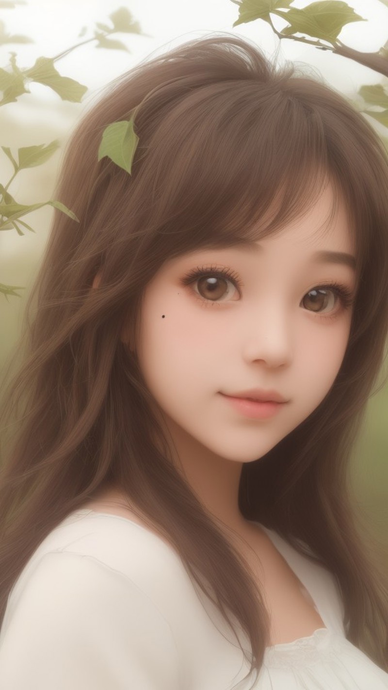 1girl grass solo realistic nature brown eyes mole lips tree plant <lora:DuckCute2:1.0>